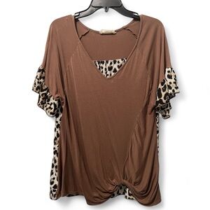 Blue Brand Brown and Leopard Print Women's Top